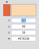 The color selectors with the active-color marker (primary / secondary)