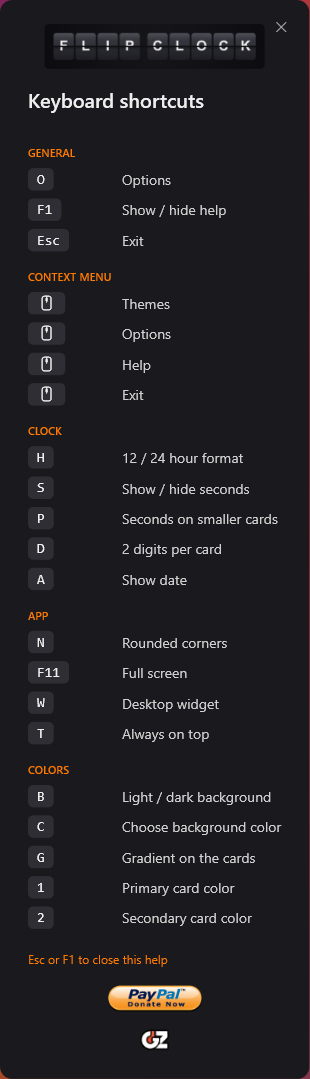 Keyboard shortcuts window