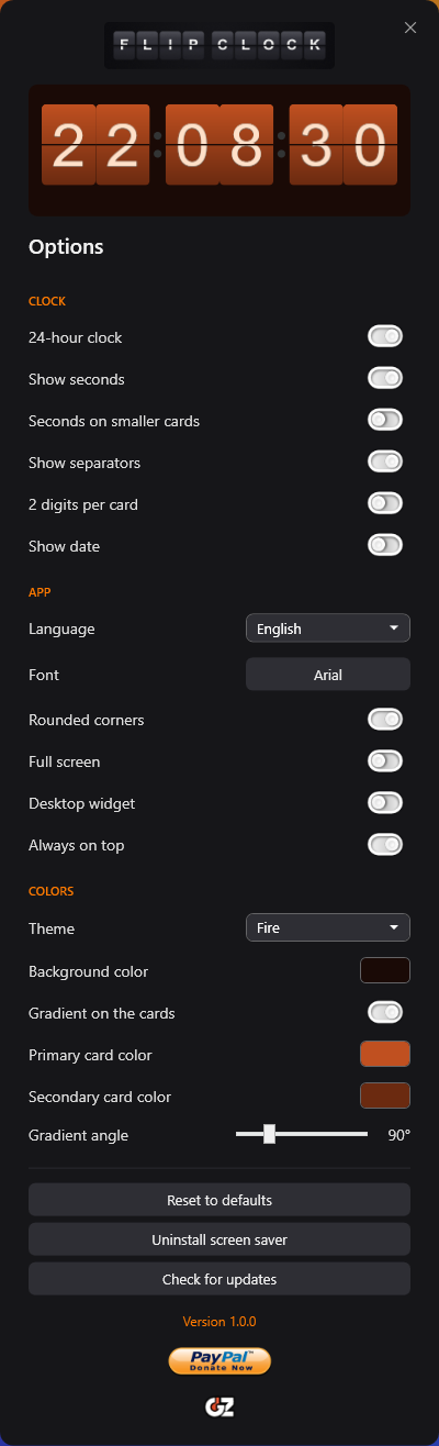 Options window