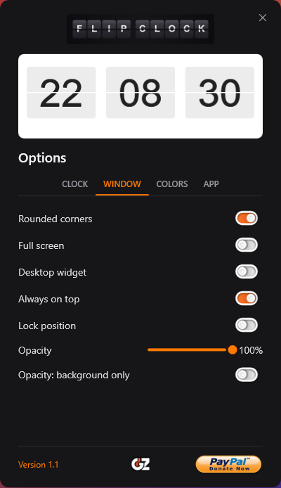 Options window — Window