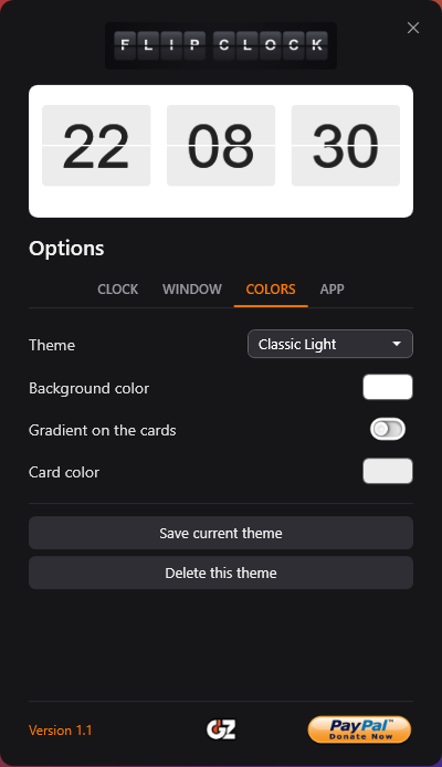 Options window — Colors