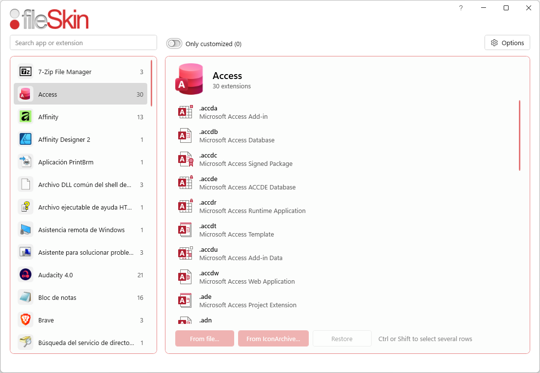 FileSkin — Main window