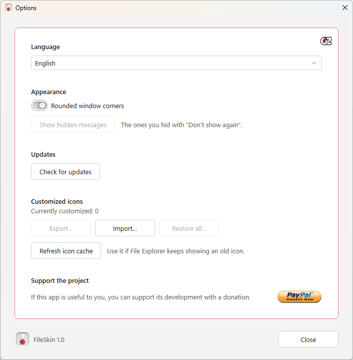 FileSkin — Options