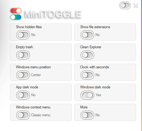 miniToggle main screen