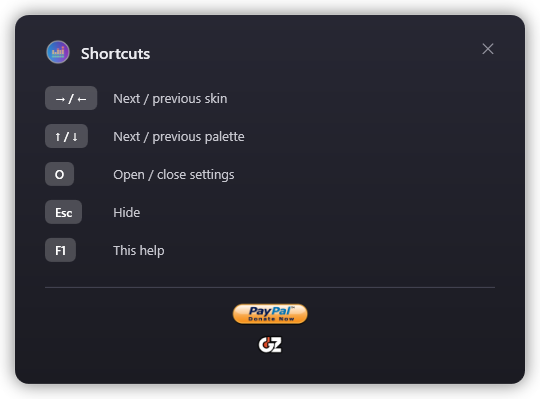 Shortcuts window